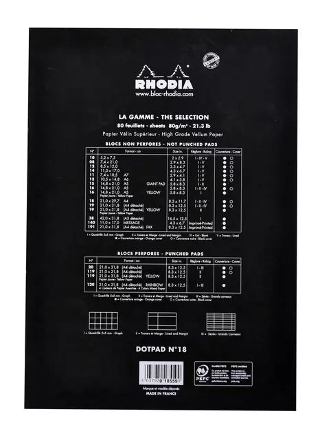 Een Schrijfblok Rhodia A4 dots 160 pagina's 90gr zwart koop je bij Kantoorvakhandel van der Heijde