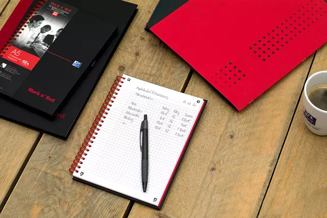 Een Notitieboek Oxford Black n' Red A4 96vel ruit 5mm koop je bij EconOffice