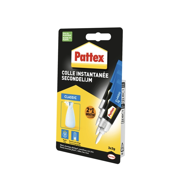 Een Secondelijm Pattex classic 3 gram blister 2+1 gratis koop je bij BUROPORT BV