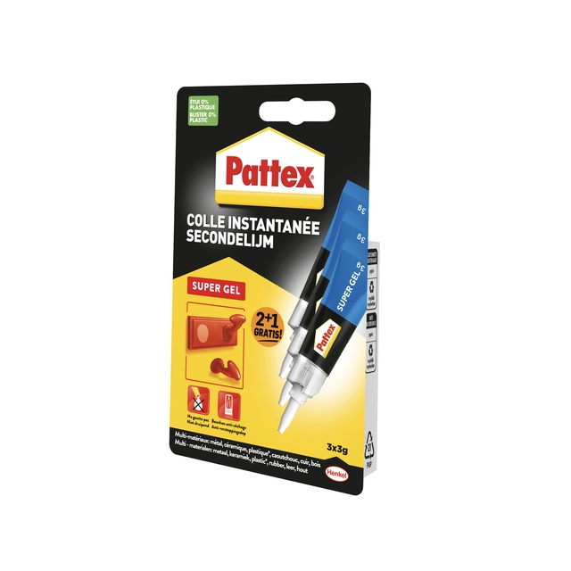 Een Secondelijm Pattex super gel 3 gram blister 2+1 gratis koop je bij EconOffice