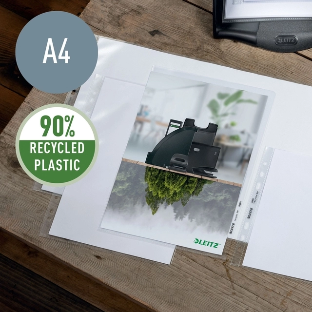 Een Insteekmap L-model Leitz Recycle A4 0.10mm PP transparant 25 stuks koop je bij Unimark Office B.V.