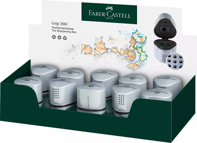 Een Puntenslijper Faber-Castell 2001 trio grip zilver koop je bij Goedkope Kantoorbenodigdheden