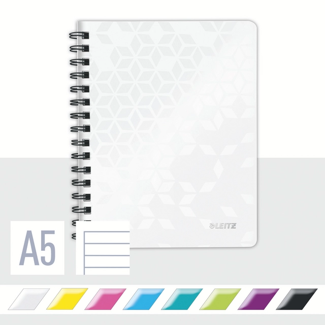 Buy your Notebook Leitz WOW A5 line spiral PP white at QuickOffice BV