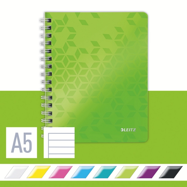 Buy your Notebook Leitz WOW A5 line spiral PP green at QuickOffice BV