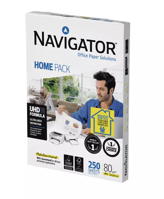 Een Kopieerpapier Navigator Homepack A4 80gr wit 250vel koop je bij KantoorProfi België BV