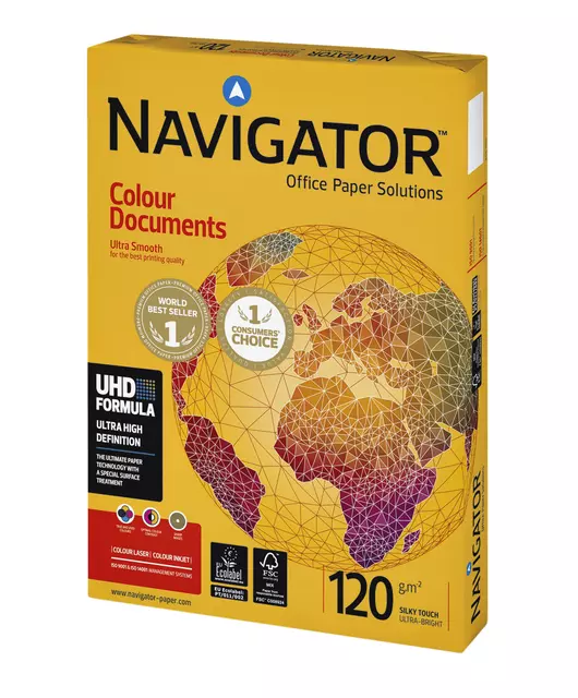 Een Kopieerpapier Navigator Colour Documents A4 120gr wit 250vel koop je bij Totaal Kantoor Goeree