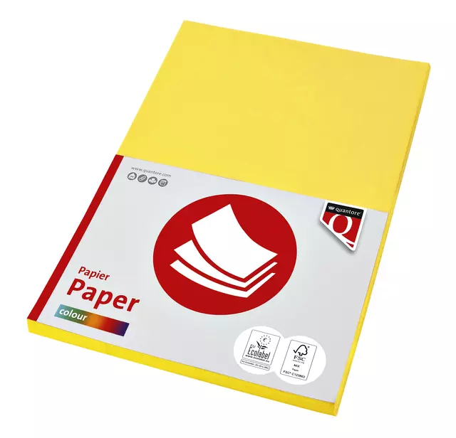 Een Kopieerpapier Quantore Colour A4 80gr geel 100vel koop je bij Van Hoye Kantoor BV