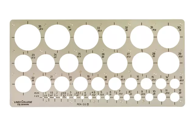 Een Cirkelsjabloon Linex 39 cirkels met inktvoetjes 1-35mm grijs koop je bij KantoorProfi België BV