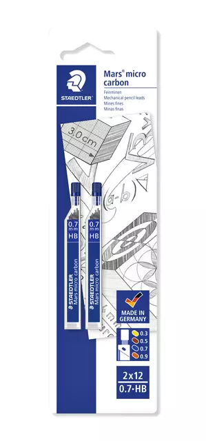 Een Potloodstift Staedtler Mars Carbon Micro 0.7mm HB blister koop je bij EconOffice