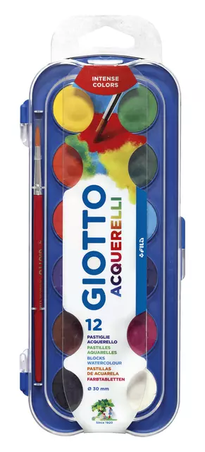 Een Gouache Giotto 30mm doos à 12 kleuren met penseel koop je bij Van Leeuwen Boeken- en kantoorartikelen