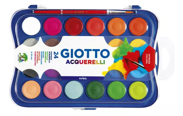 Een Gouache Giotto 30mm doos à 24 kleuren met penseel koop je bij Van Leeuwen Boeken- en kantoorartikelen