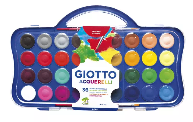 Een Gouache Giotto 30mm doos à 36 kleuren met 2 penselen koop je bij MV Kantoortechniek B.V.