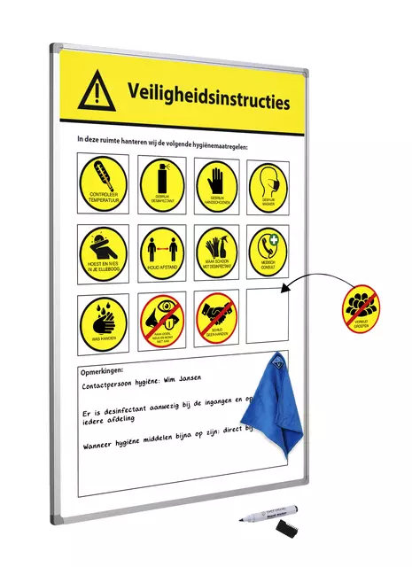 Een Veiligheidsbord Corona met wisselbare iconen Nederlandstalig 60x90cm koop je bij Van Leeuwen Boeken- en kantoorartikelen