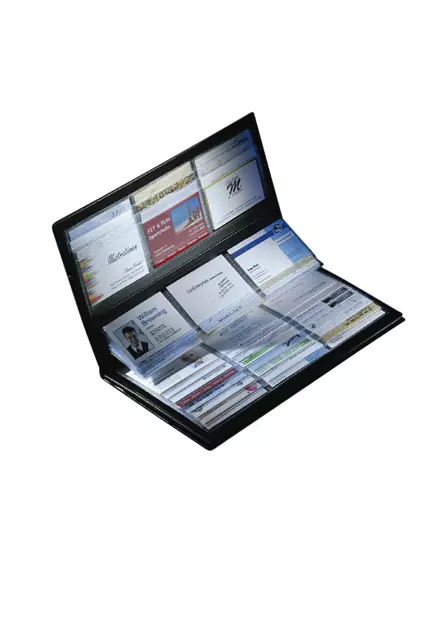 Een Visitekaartmap Sigel VZ175 voor 288 kaarten 90x58mm kunstleer zwart koop je bij EconOffice