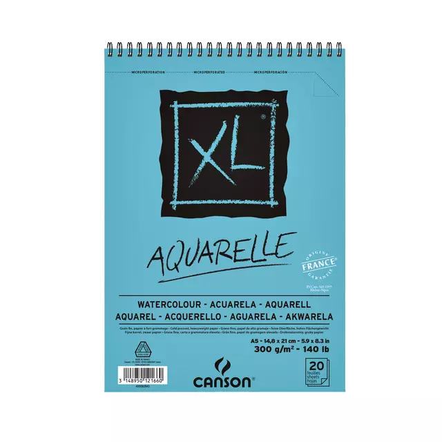 Een Aquarelblok Canson XL Aquarelle A5 20V 300gr spiraal koop je bij KantoorProfi België BV