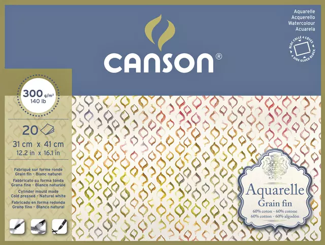 Een Aquarelblok Canson 31x41cm 20V 300gr fijn gelijmd koop je bij EconOffice