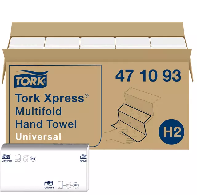 Een Handdoek Tork Xpress H2 multifold universal vouwhanddoeken 1 laags wit 471093 koop je bij MV Kantoortechniek B.V.