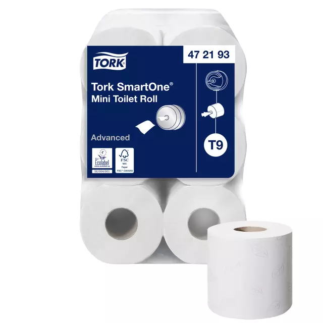 Toiletpapier Tork SmartOne® Mini T9 advanced 2-laags 620 vel wit 472193