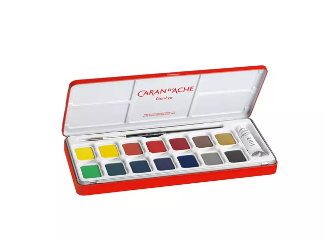 Een Plakkaatverf Caran d'Ache blik à 15 kleuren koop je bij L&N Partners voor Partners B.V.