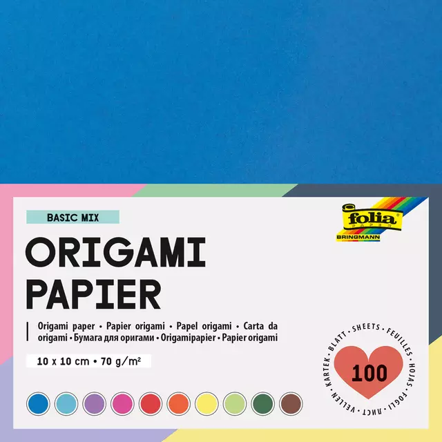 Een Origami papier Folia 70gr 10x10cm 100 vel assorti kleuren koop je bij KantoorProfi België BV