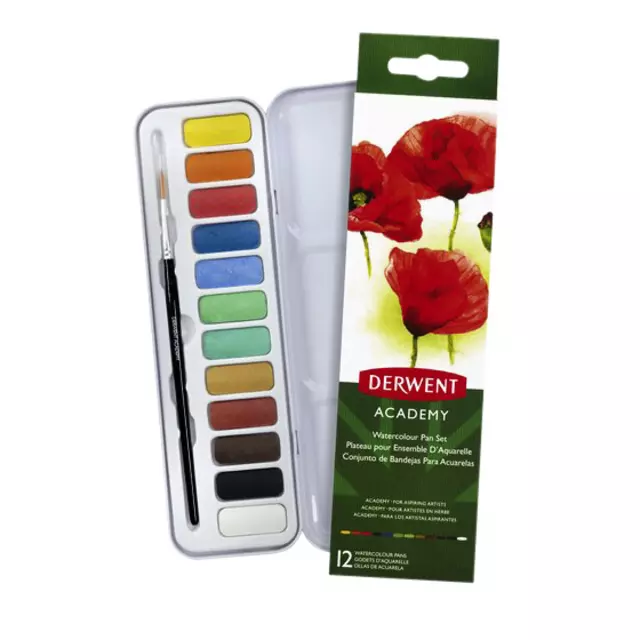 Aquarelverf Derwent 12 kleuren assorti