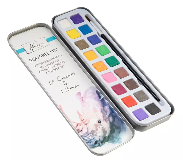 Buy your Watercolor paint Nassau Art tin of 18 pans and brush at QuickOffice BV