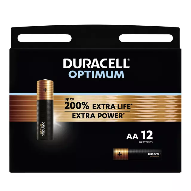 Een Batterij Duracell Optimum 200% 12xAA koop je bij Van Leeuwen Boeken- en kantoorartikelen