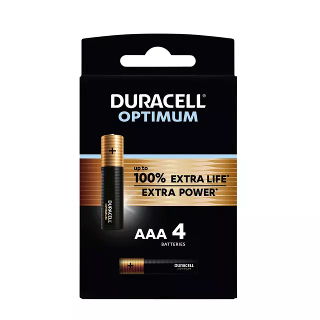 Een Batterij Duracell Optimum 100% 4xAAA koop je bij Goedkope Kantoorbenodigdheden