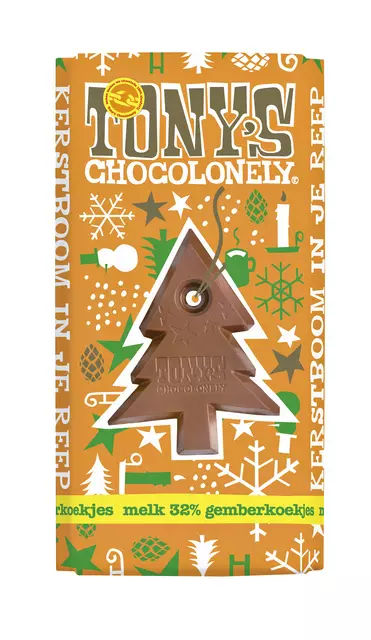 Een Chocolade Tony's Chocolonely Kerst melk gemberkoekjes 180gr koop je bij Ziffo Kantoorcentrum BV