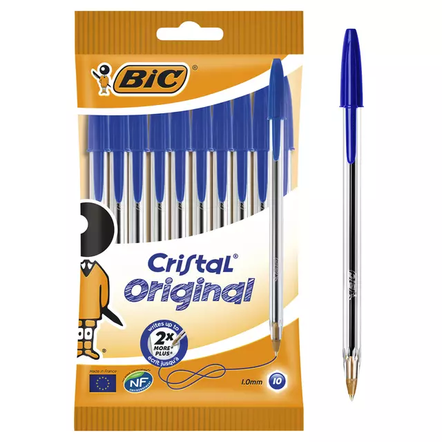 Een Balpen Bic Cristal medium blauw zakje à 10 stuks koop je bij Alles voor uw kantoor