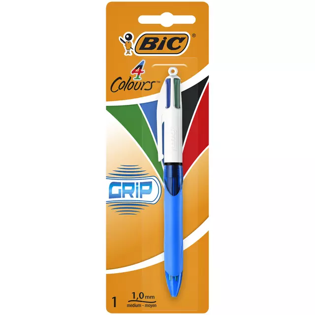 Een Balpen Bic 4kleuren grip medium blauw blister à 1 stuk koop je bij Goedkope Kantoorbenodigdheden