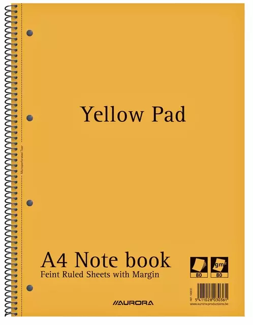 Een Collegeblok Aurora Yellow Pad A4 lijn 4-gaats 160 pagina's 80gr geel koop je bij EconOffice