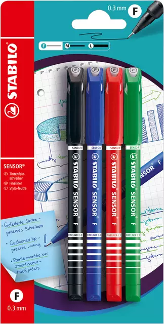 Een Fineliner Stabilo Sensor blister de 4 couleurs koop je bij QuickOffice BV