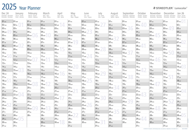 Een Jaarplanner 2025 Staedtler Lumocolor 84x60cm oprolbaar koop je bij The Cartridge Company