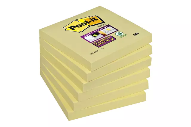 Een Memoblok 3M Post-it 654 Super Sticky 76x76mm geel koop je bij Totaal Kantoor Goeree