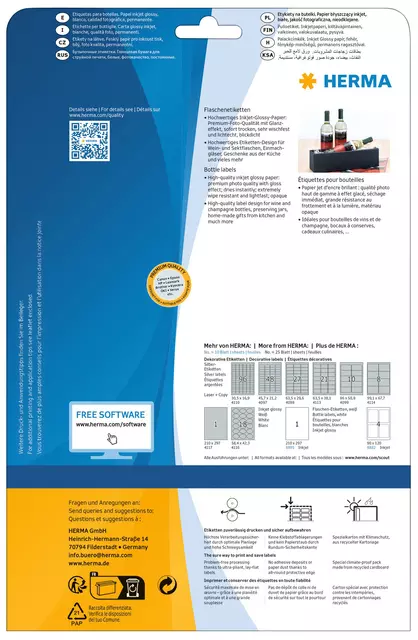 Etiket HERMA flessen 8882 90x120mm A4 glossy wit 40stuks