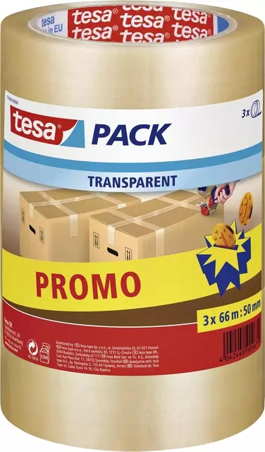 Een Verpakkingstape tesapack® 66mx50mm transparant promopack koop je bij Van Leeuwen Boeken- en kantoorartikelen