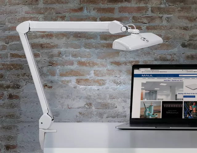 Een Werkpleklamp MAUL Intro LED tafelklem dimbaar wit koop je bij Van Leeuwen Boeken- en kantoorartikelen
