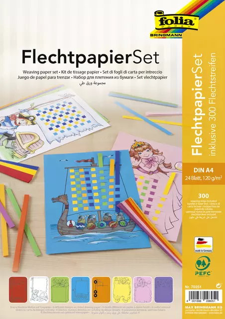 Een Kit tissage papier Folia A4 8 designs 24 feuilles avec bandes à tresser koop je bij QuickOffice BV