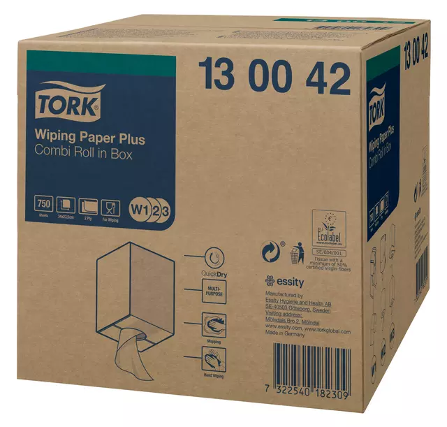 Een Poetspapier Tork Wiping Plus Combi W1/2/3 multifunctioneel 255m wit 130042 koop je bij L&N Partners voor Partners B.V.