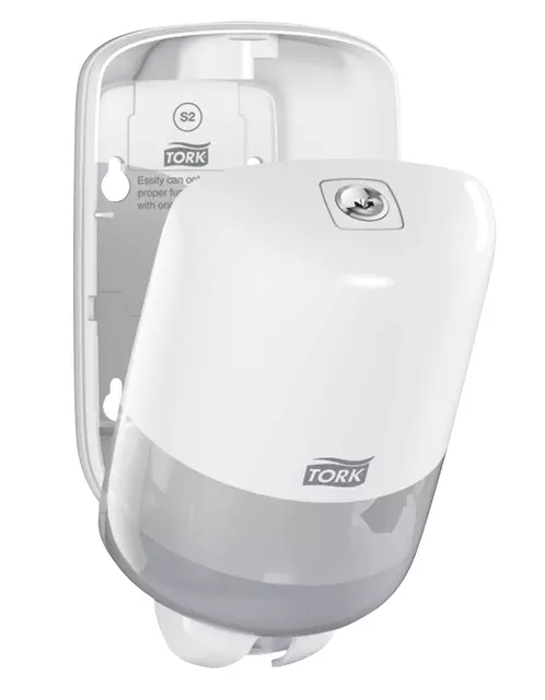 Een Zeepdispenser Tork Mini S2 Elevation compact design wit 561000 koop je bij Van Hoye Kantoor BV