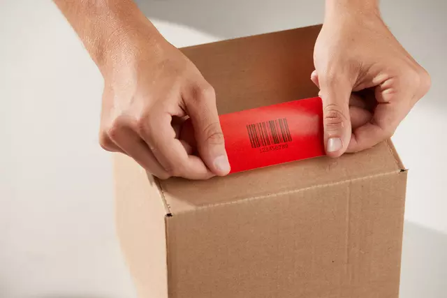 Een Etiket Dymo LabelWriter naamkaart 54x101mm 1 rol á 220 stuks rood koop je bij Van Leeuwen Boeken- en kantoorartikelen