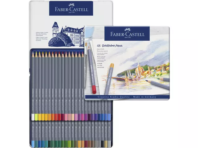 Een Kleurpotloden Faber-Castell Goldfaber aquarel assorti blik à 48 stuks koop je bij Van Leeuwen Boeken- en kantoorartikelen