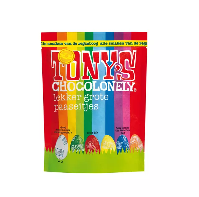 Een Chocolade Tony's paaseitjes pouch zak 230 gram koop je bij Unimark Office B.V.