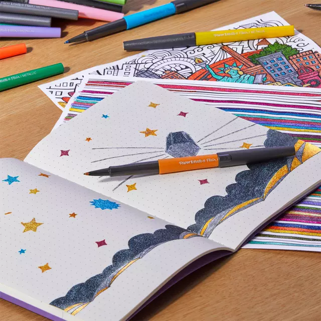 Een Fineliner Paper Mate Flair Metallic medium blister à 6 stuks koop je bij Van Hoye Kantoor BV