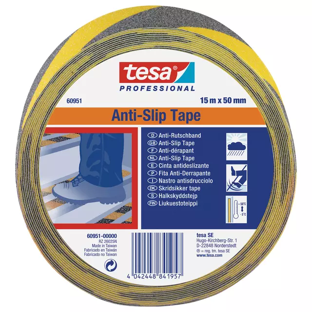 Een Antisliptape Tesa 60951 50mmx15m zwart/geel koop je bij KantoorProfi België BV