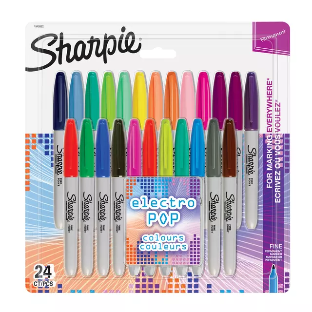 Een Viltstift Sharpie Electro Pop rond 0.9mm blister à 24 kleuren koop je bij Totaal Kantoor Goeree