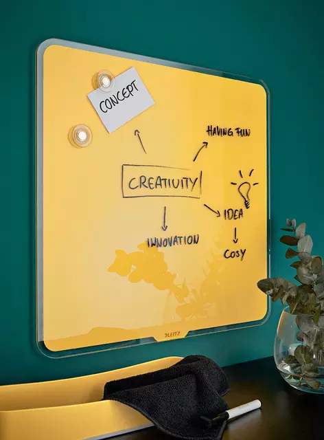 Een Glasbord Leitz Cosy magnetisch 450x450mm geel koop je bij Van Leeuwen Boeken- en kantoorartikelen