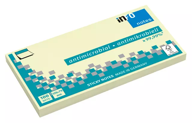 Een Memoblok info notes antimicrobiëel 100 vel 125x75mm geel koop je bij Totaal Kantoor Goeree