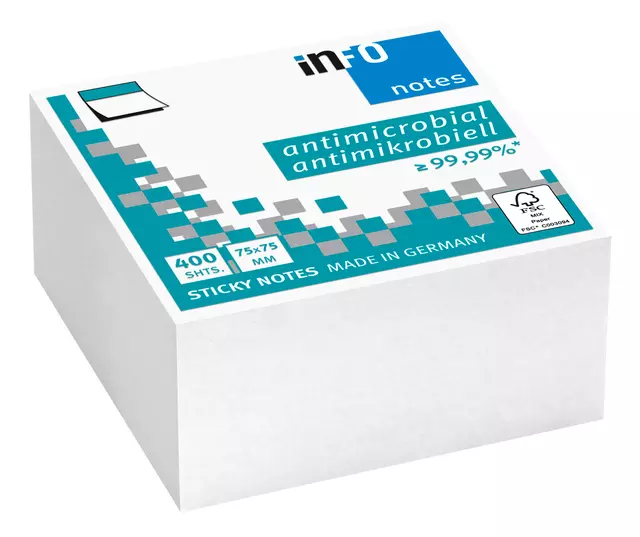 Een Memoblok info notes antimicrobiëel 400 vel 75x75mm wit koop je bij L&N Partners voor Partners B.V.